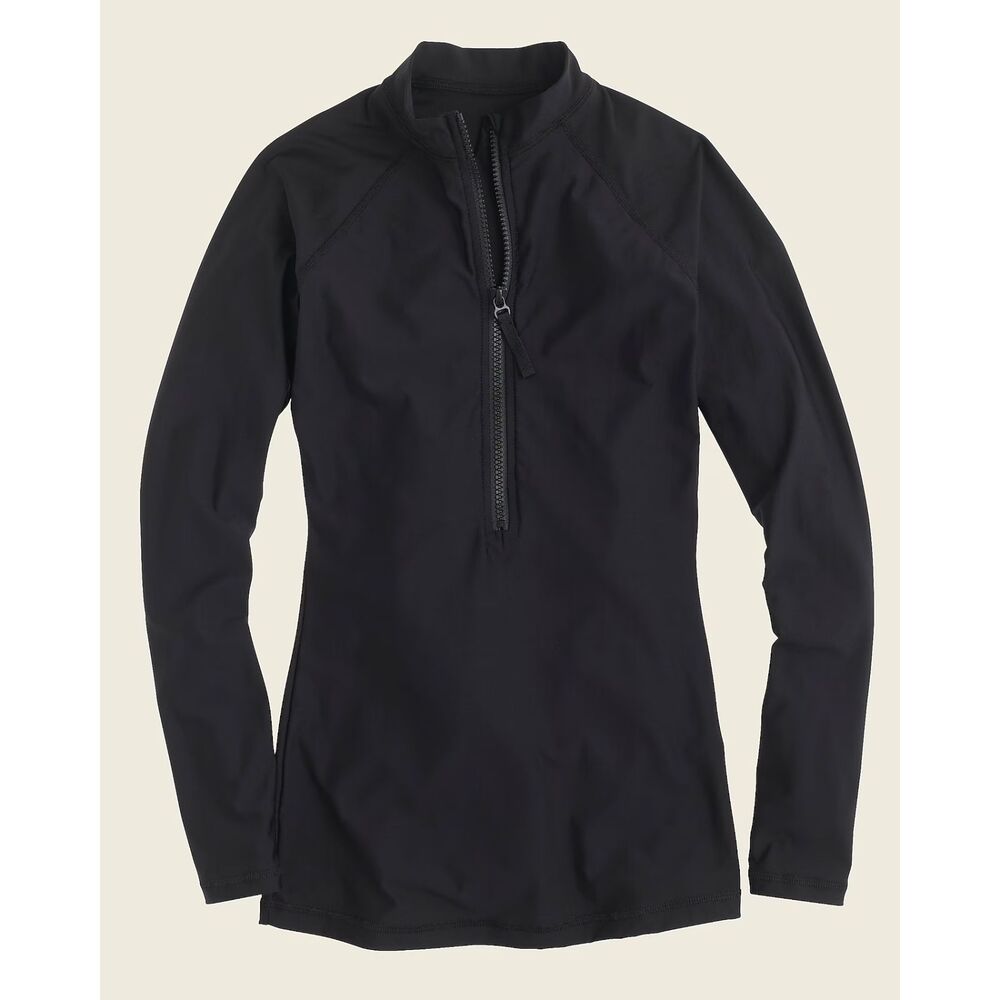 J.Crew Black Half Zip Rash Guard XS Long Sleeve Swim Top Coastal Sporty Resort